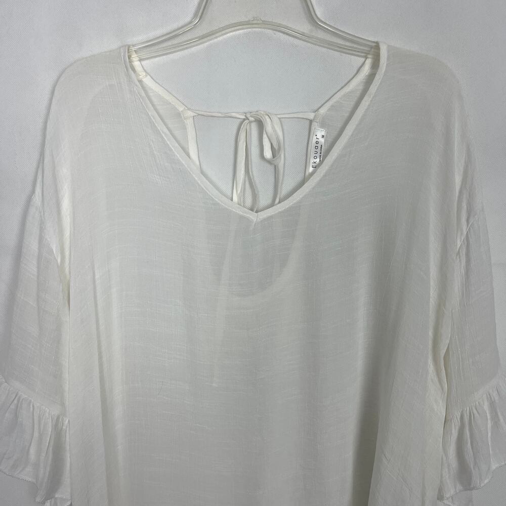 Ekouger Pullover Gauzy White Tunic Dress/Bikini Cover Up Size Medium - Picture 3 of 11